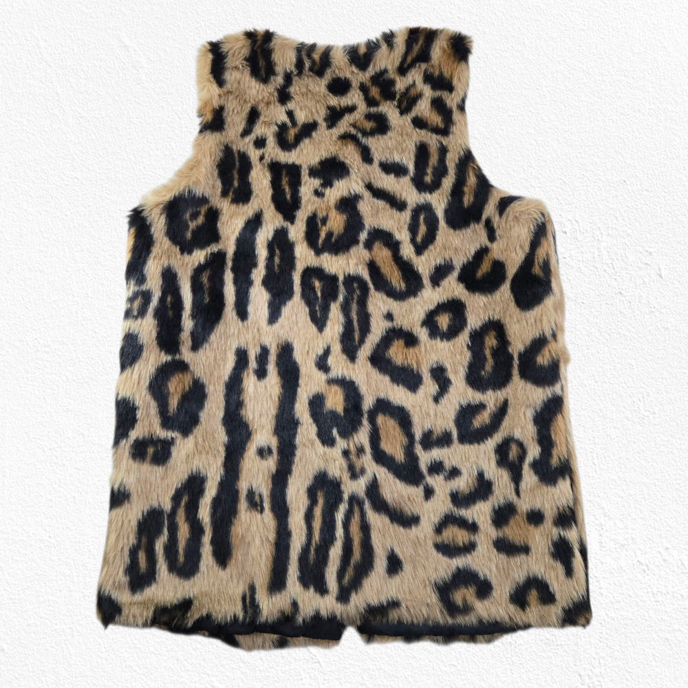 Romeo Juliet Couture Faux Fur Leopard Animal Print Vest with Pockets Size Small - Picture 10 of 10
